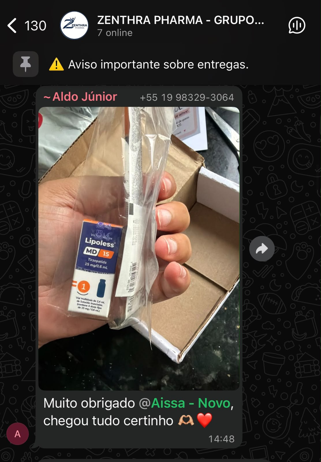 Print real de depoimento de cliente Zenthra no WhatsApp